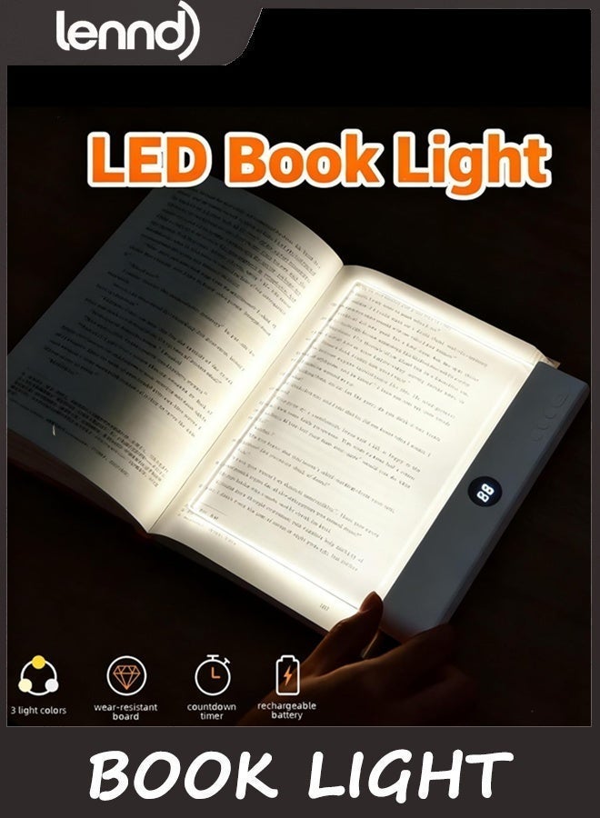 LENND Book Light, LED Reading Clip on Book Light - Rechargeable Flat Night Light with 3 Colors & Timer Lamp for in Bed - Gifts for Readers Lovers Kids Women Men (White) - Image 5